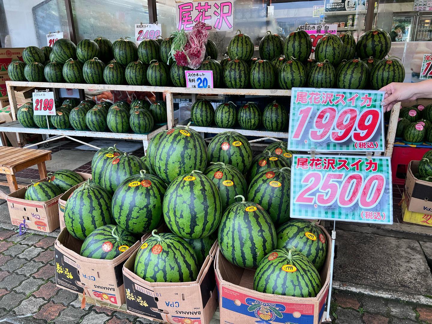 雨の日サービス️
尾花沢スイカセール️
2,500円を1,999円に雨の日限定セール
もぎたて、じくつき、大きくても小さくても1,999円に均一価格️
本日7/15晴れてきたり現物が売り切れれば終了！（対象は一山だけです）
小玉スイカも充実 799円〜️